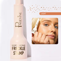 Applying faux freckle stamp pen for natural-looking freckles