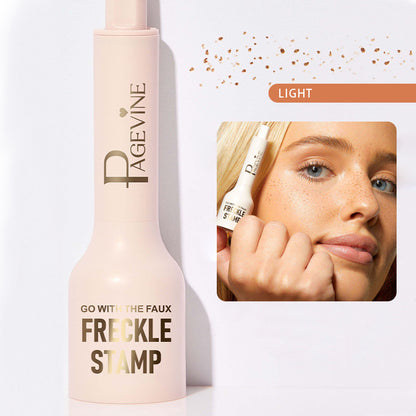 Applying faux freckle stamp pen for natural-looking freckles